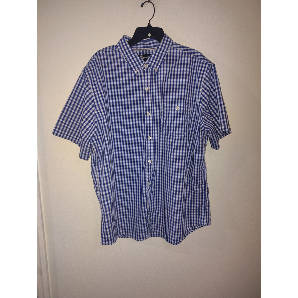 Weatherproof‎ Mens XXL Blue White Gingham Comfort Stretch Short Sleeve Shirt